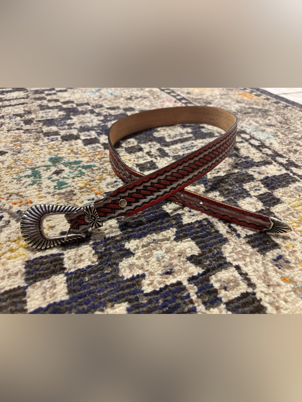 Leather red and silver belt